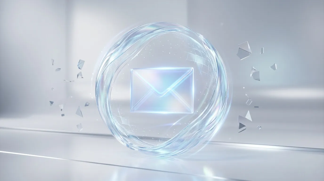 Ic&ocirc;ne email brillante dans sph&egrave;re translucide futuriste