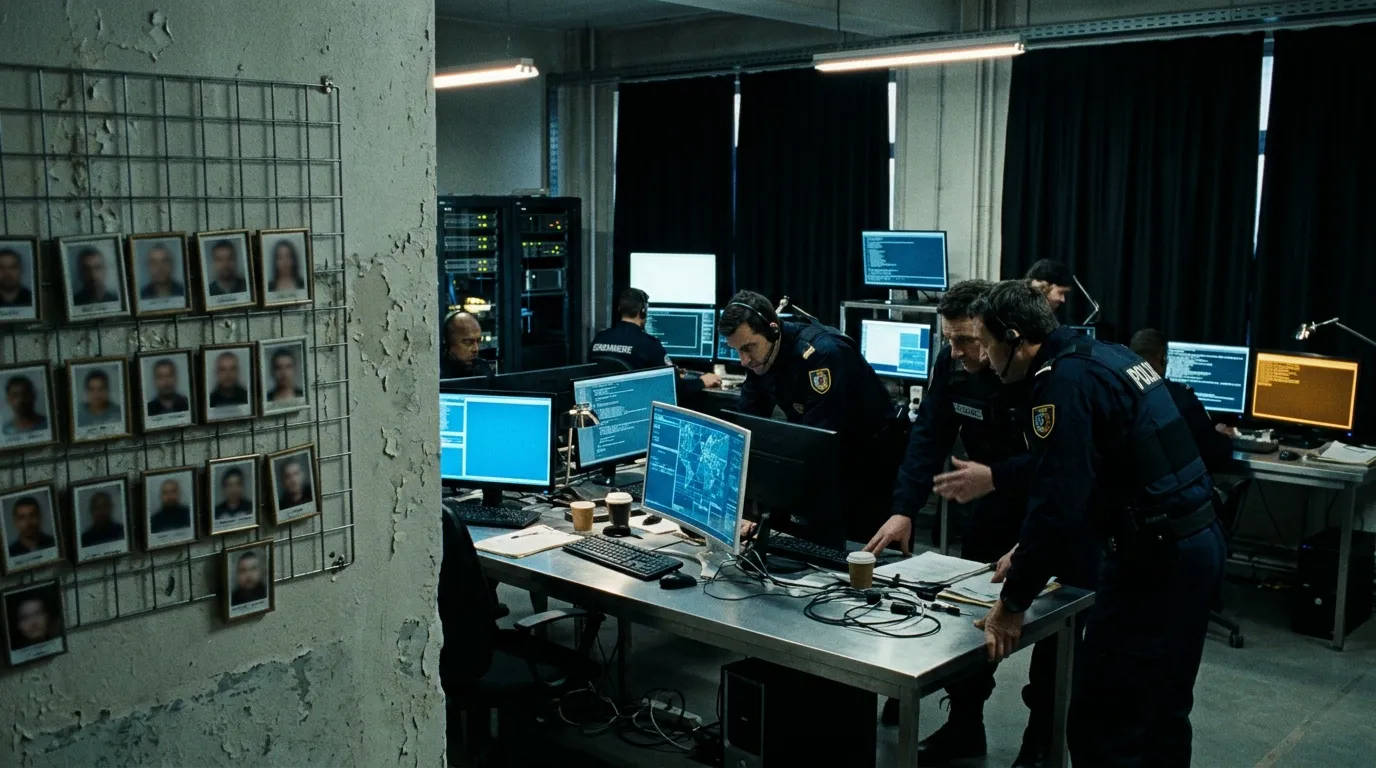 Agents de sécurité surveillant des écrans informatiques en salle