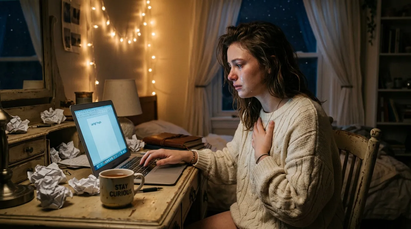 Femme travaillant sur son ordinateur portable tard le soir