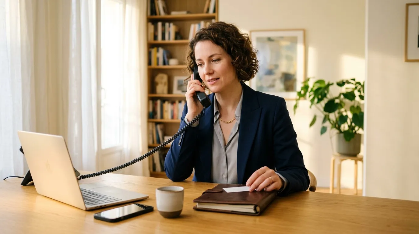 Femme professionnelle parlant au téléphone à son bureau