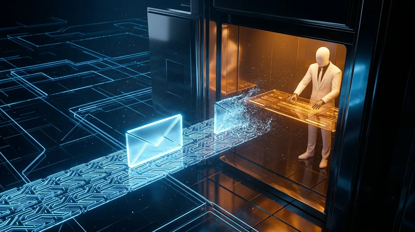 Homme recevant message email via interface numérique brillante